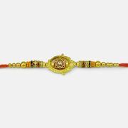 Swastika Crafted in Mid Round Shape Golden Ring Amazing Looking Brother God Rakhi