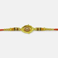 Swastika Crafted in Mid Round Shape Golden Ring Amazing Looking Brother God Rakhi