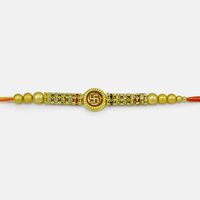 Jewel Crafted and Beads Beaded Awesome Looking Golden Swastika God Bhai Rakhi