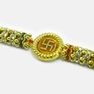 Jewel Crafted and Beads Beaded Awesome Looking Golden Swastika God Bhai Rakhi