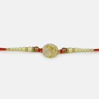 Golden Emerged Om Surrounded with Jewel Special Pearl God Rakhi for Brother