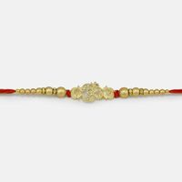Goldish Color Beads Beaded Red Mauli Type Auspicious Om Rakhi for Brother