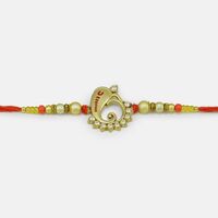 Antique Looking Awesome Color Jewel Studded Ganesha with Golden Beads Rakhi for Brother