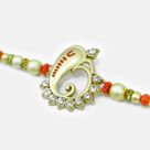 Antique Looking Awesome Color Jewel Studded Ganesha with Golden Beads Rakhi for Brother