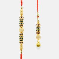 Exclusive Design of Golden Beads Rakhi Set for Bhaiya and Bhabhi