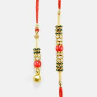 Stunning Red Bead Golden Diamonds Base Bhaiya Bhabhi Rakhi