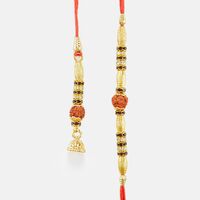 Mind-Blowing Golden Rudraksh Pair of Rakhi