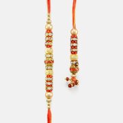 Attractive Golden Pearl and Beads Diamond Rakhi Pair