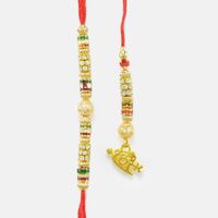 Droping Golden Heart and Beads Rakhi for Bhaiya and Bhabhi