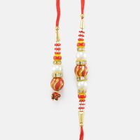 Beautiful Red Bead Droping with Pearl Rakhi Set 