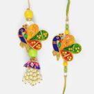 Traditional Zari Pearl Peacock Pair Rakhi for Bhaiya Bhabhi