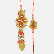 Golden Zari Work Beautiful Bhaiya Bhabhi Rakhi Set