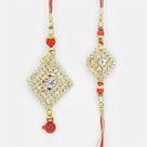 Square Shaped Exclusive Diamond Rakhi Set for Brother and Bhabhi