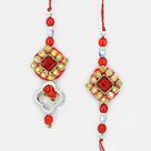 Red Square Crystal with Diamond Rakhis for Bhaiya Bhabhi