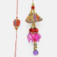 Red Blue Designer Crystal Pair Rakhi for Bhaiya Bhabhi