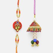 Handmade Zardosi Crystal Drop Lumba and Rakhi Pair