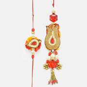 Indian Traditional Zardosi- Pearl Red Crystal Rakhi Pair