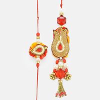 Indian Traditional Zardosi- Pearl Red Crystal Rakhi Pair