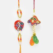 Flower Crystal Drop Beads with Pearl Floral Pair Rakhi