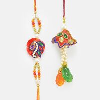 Flower Crystal Drop Beads with Pearl Floral Pair Rakhi