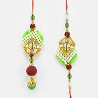 Designer Pearl Small Floral Pair Rakhi for Bhaiya Bhabhi