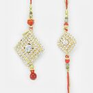 Square Shaped Exclusive Diamond Rakhi Set for Bhaiya and Bhabhi