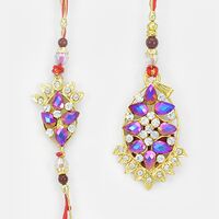 Attractive Cut Shaped Colorful Gems Rakhi Set for Bhaiya and Bhabhi