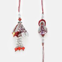 Maroon Based White Zari Work Bhaiya Bhabhi Rakhi