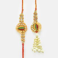 Pentagun Pearl Drop Diamond Rakhis Pair for Bhaiya Bhabhi