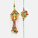 Amazing Leafy pattern Mauli Colored Designer BB Rakhi Set with Beads