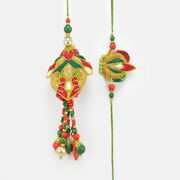 Amazing Leafy Pattern Mauli Colored Designer BB Rakhi Set with Beads