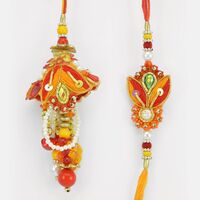 Awesome Zari Work Mauli Rakhi Set for Bhaiya and Bhabhi