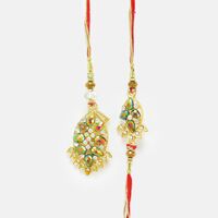 Attractive Cut Shaped Colorful Gems Rakhi Pair
