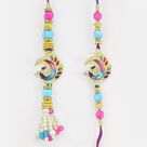 Peacock Ad Work Pearl Diamond Pair Rakhi with Multi-color Beads