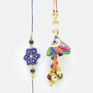 Exclusive Blue Theme Zardosi Diamond Rakhis for Bhaiya Bhabhi