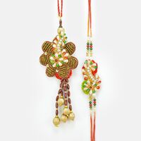 Indian Handmade Zardosi Pair Rakhis for Bhaiya Bhabhi