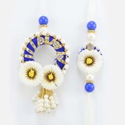 Blue and White Color Flower Rakhis for Bhaiya and Bhabhi