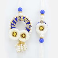 Blue and White Color Flower Rakhis for Bhaiya and Bhabhi