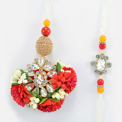 Rich Looking Heavy Work Lumba Rakhi with Beads and Jewel Studded Special Bhiya Rakhi
