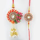 Jewel Studded in Mid Heavy Work Stunning Looking Rakhi Pair of Bhaiya Bhabhi Rakhis