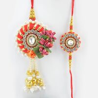 Jewel Studded in Mid Heavy Work Stunning Looking Rakhi Pair of Bhaiya Bhabhi Rakhis
