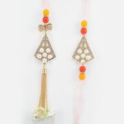 Triangle Shape Design Golden Color Awesome Looking Bhaiya Bhabhi Rakhis
