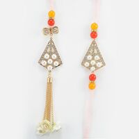 Triangle Shape Design Golden Color Awesome Looking Bhaiya Bhabhi Rakhis