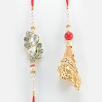 Unique Design Pearl and Jewel Combination of Rakhis for Bhaiya and Bhabhi