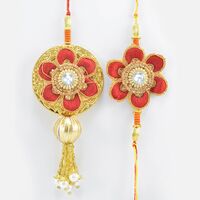 Flower Shape Design Peal Beaded Rich Looking Pair of Attractive Bhaiya Bhabhi Rakhis