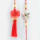 Red Rose Shape Design Lumba Rakhi for Bhabhi and Star Shape Design Jewel Rakhi for Bhaiya