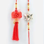 Red Rose Shape Design Lumba Rakhi for Bhabhi and Star Shape Design Jewel Rakhi for Bhaiya