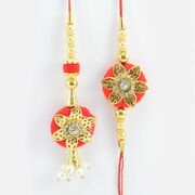 Golden Star on Red Base Design Beaded Amazing Bhaiya Bhabhi Rakhi Pairs
