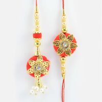 Golden Star on Red Base Design Beaded Amazing Bhaiya Bhabhi Rakhi Pairs
