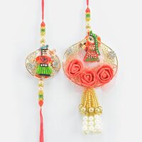 Rich looking Rajasthani Couple Design Antique Pair of Rakhis for Bhaiya and Bhabhi 